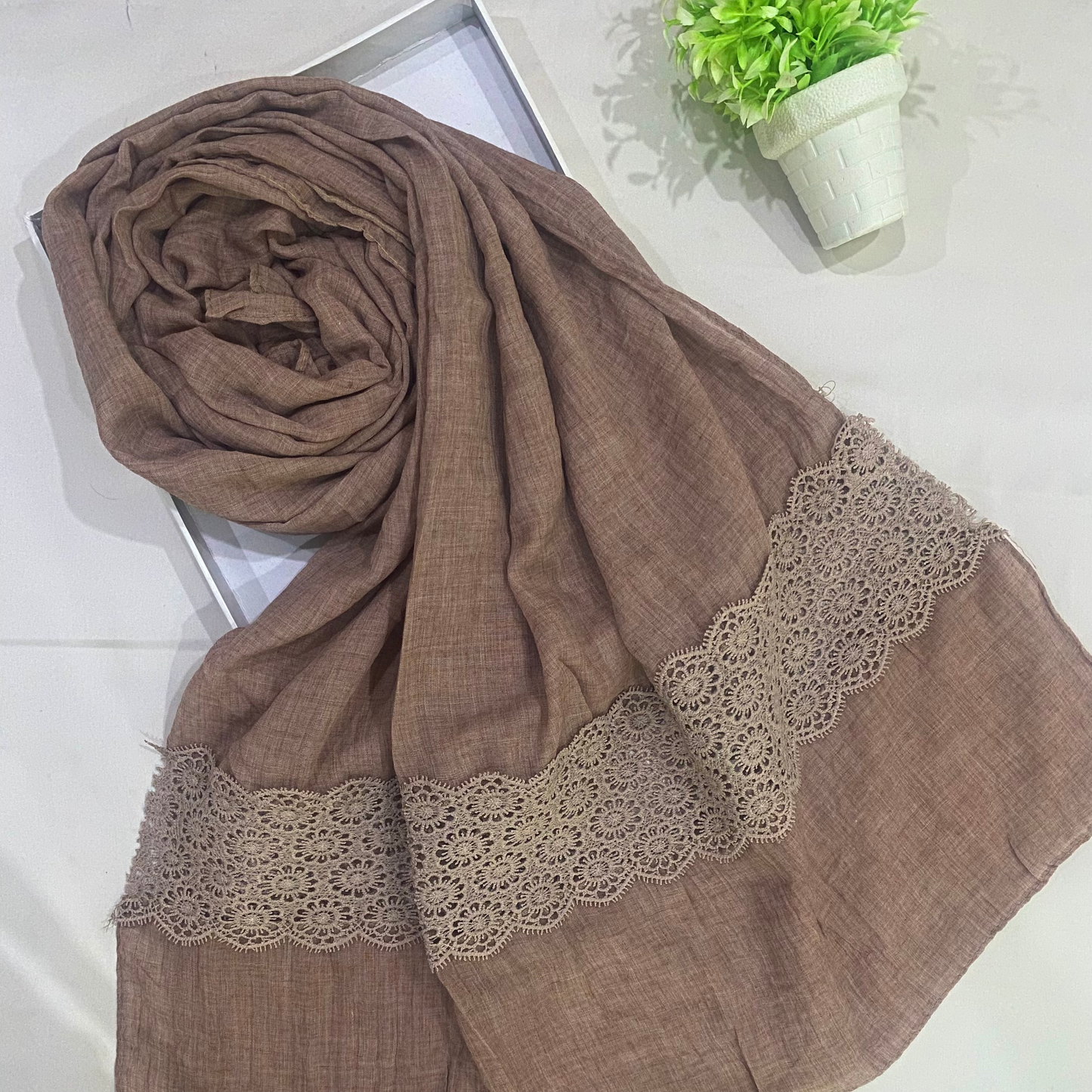 Lawn embroided hijab brown