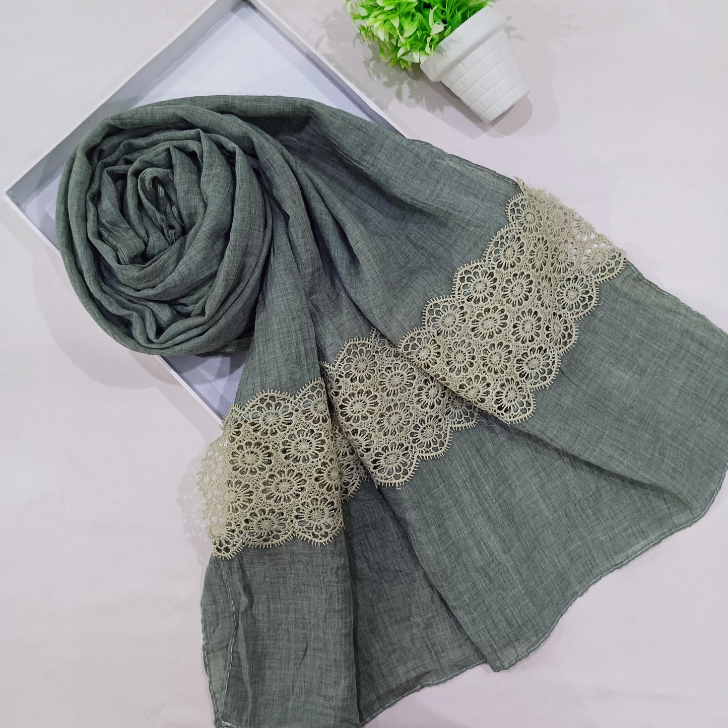 Lawn embroided hijab green