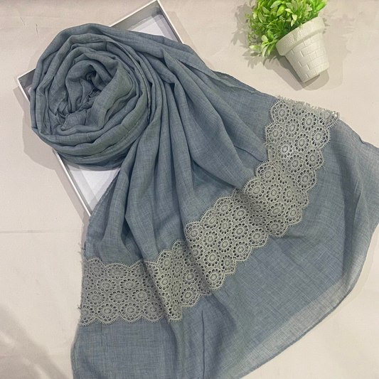 Lawn embroided hijab grey