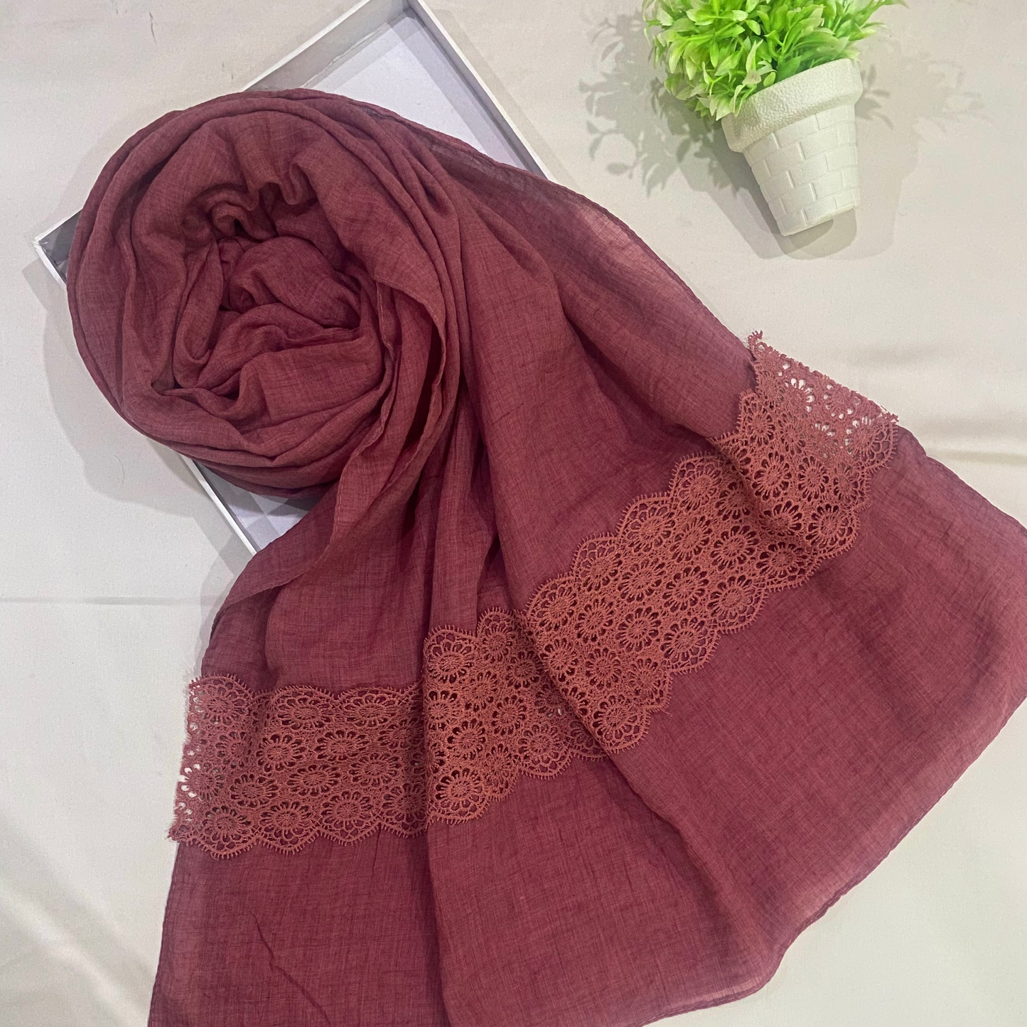 Lawn embroided hijab maroon