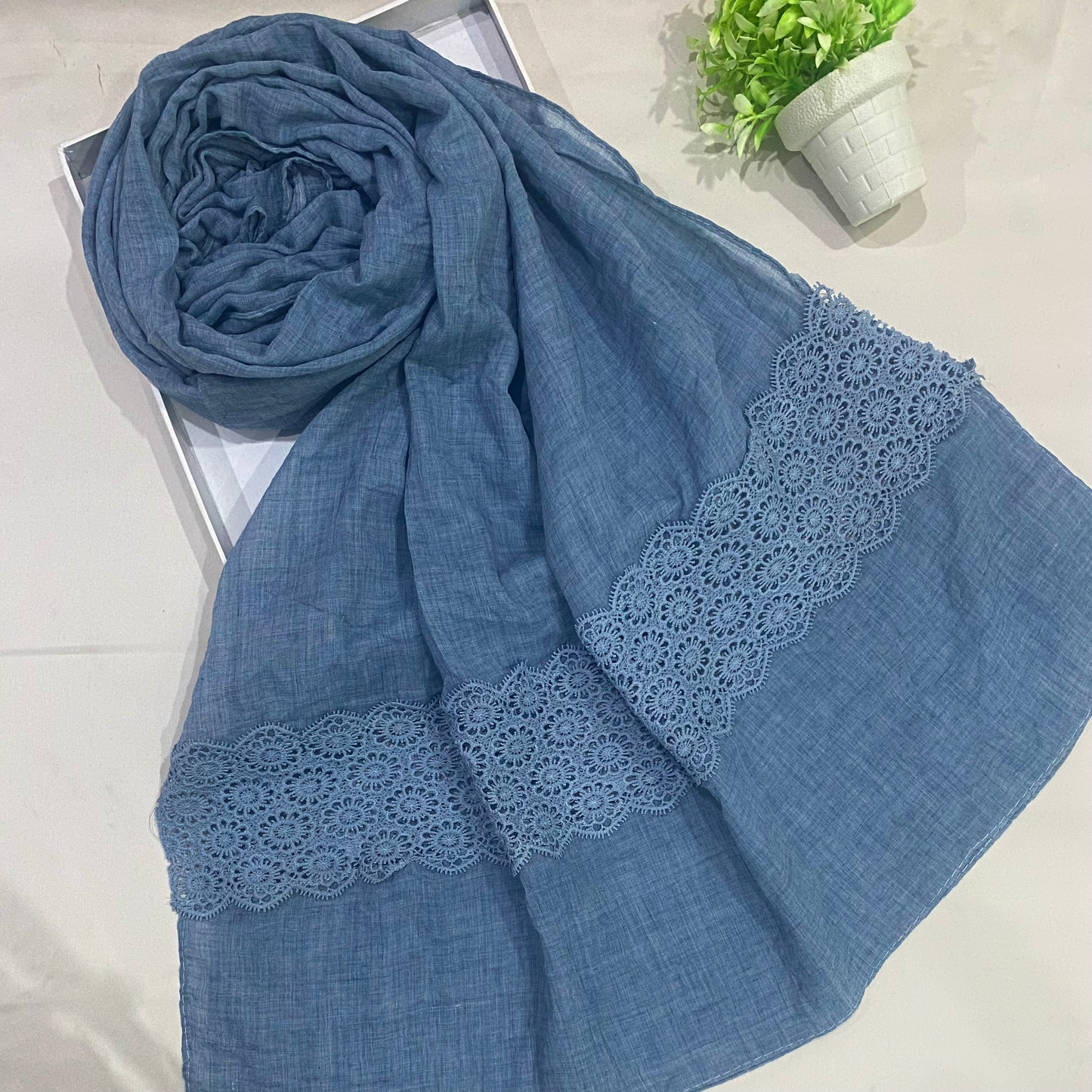 Lawn embroided hijab sky blue